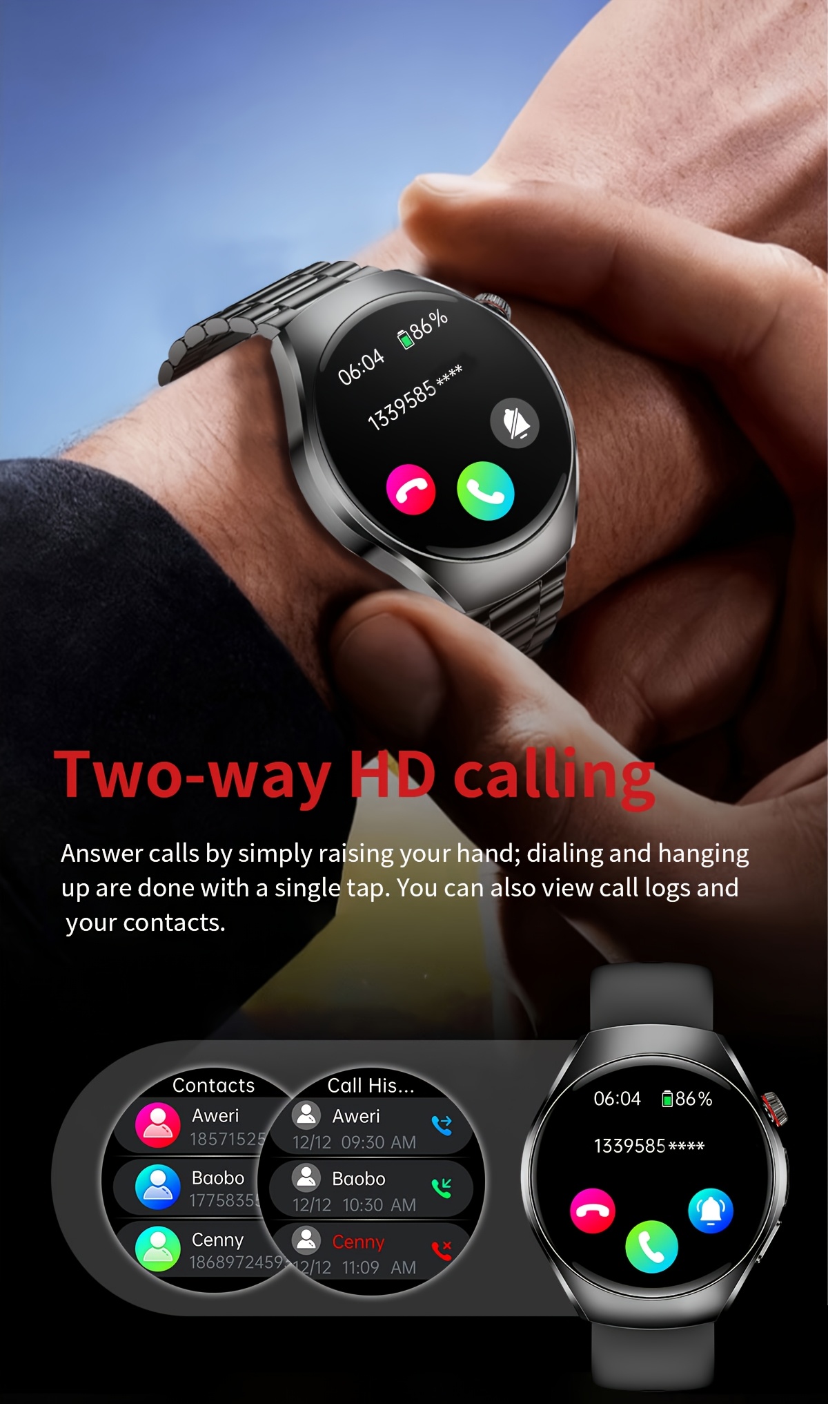 2026     watch 1 43 inch high definition full   supports wireless calls voice   one click sos for help 100 sports   remote monitoring fitness tracking suitable for   phones and for iphone Product details 18