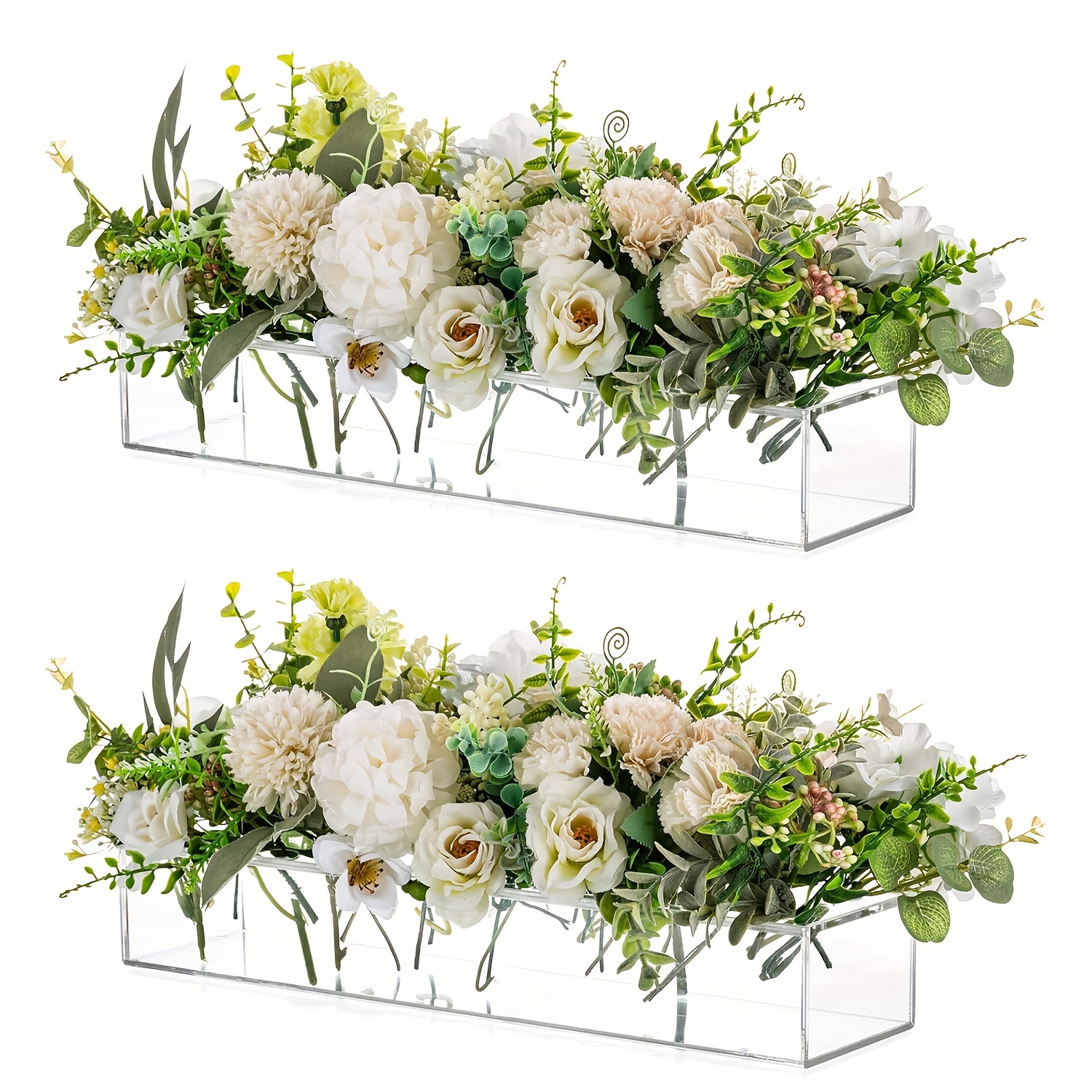TEMU 2pcs Transparent Rectangular Acrylic Flower Box, Tabletop Decorative Acrylic Flower Vase, Modern Vase For Wedding Tables And Party Decorations