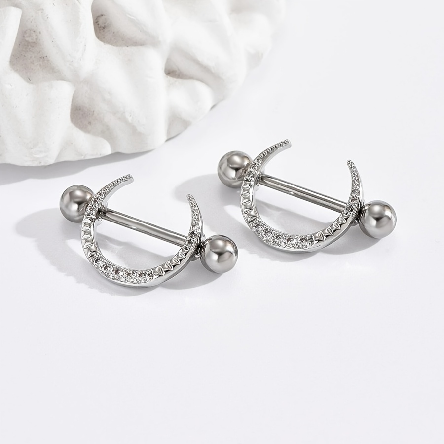 

2pcs/set Stainless Steel Moon Piercing Barbell, Synthetic Cubic Zirconia, Sexy For , All Body Jewelry