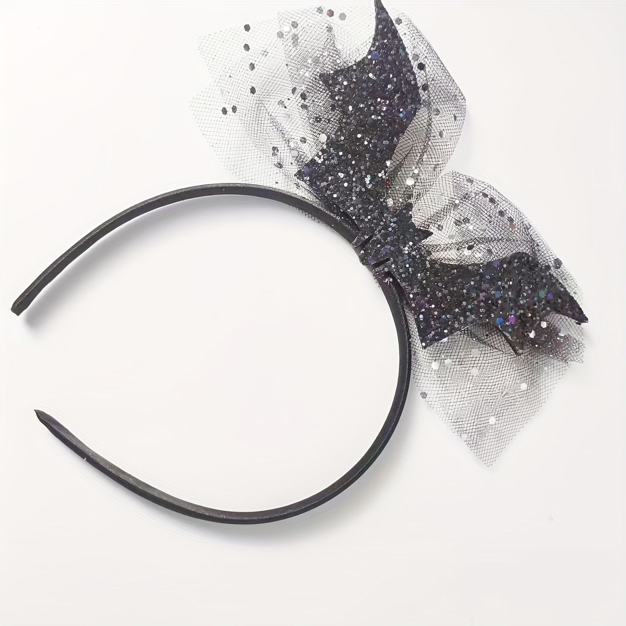 Image of Elegant Black Lace Bat Headband Suitable For Halloween Costume For Women And Gothic Style Bat Headpiece Small Sequins Spooky Hair Accessory