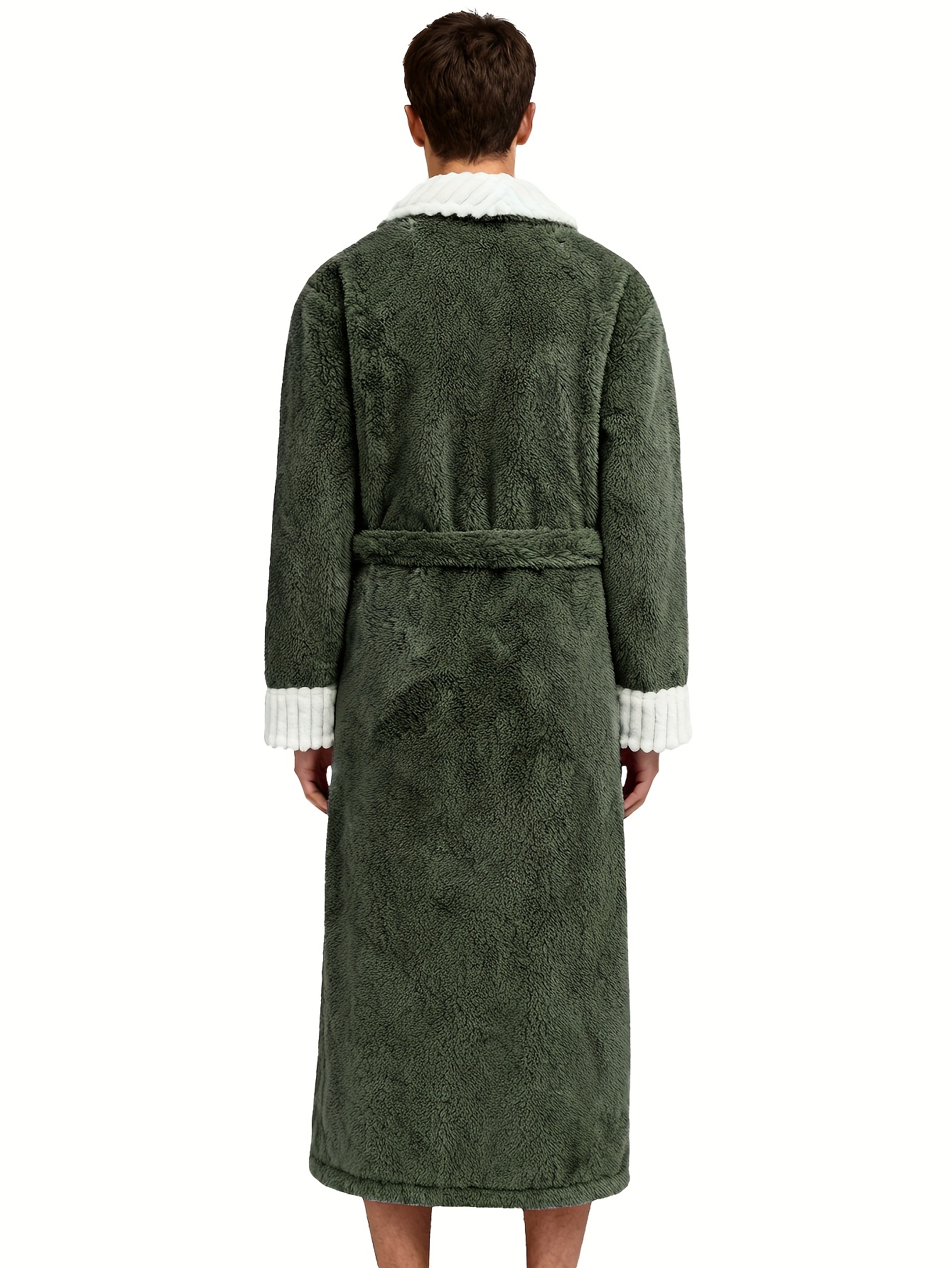 Men'S Thickened Flannel Robe - Long Bathrobe with Large Pockets, Soft Plush Texture, V-Neck & Belted Design for Fall/Winter, Perfect Gift for Him, Cozy Home Wear, Casual Sleepwear, Winter Robe | Vneck Robe | Plush Texture Robe