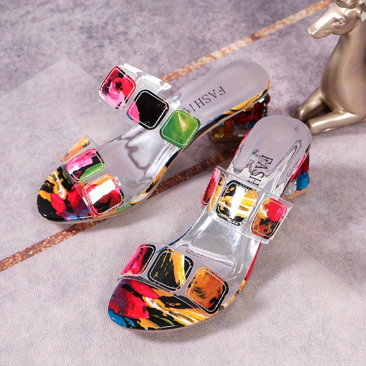 women's colorful chunky heel sandals fashion open toe dress