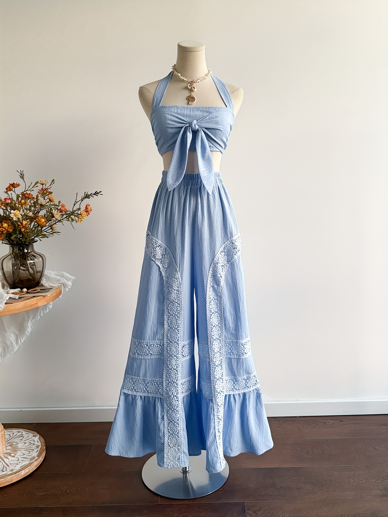 Two Piece Crochet Festival Outfit Womens Bohemian Vacation Two