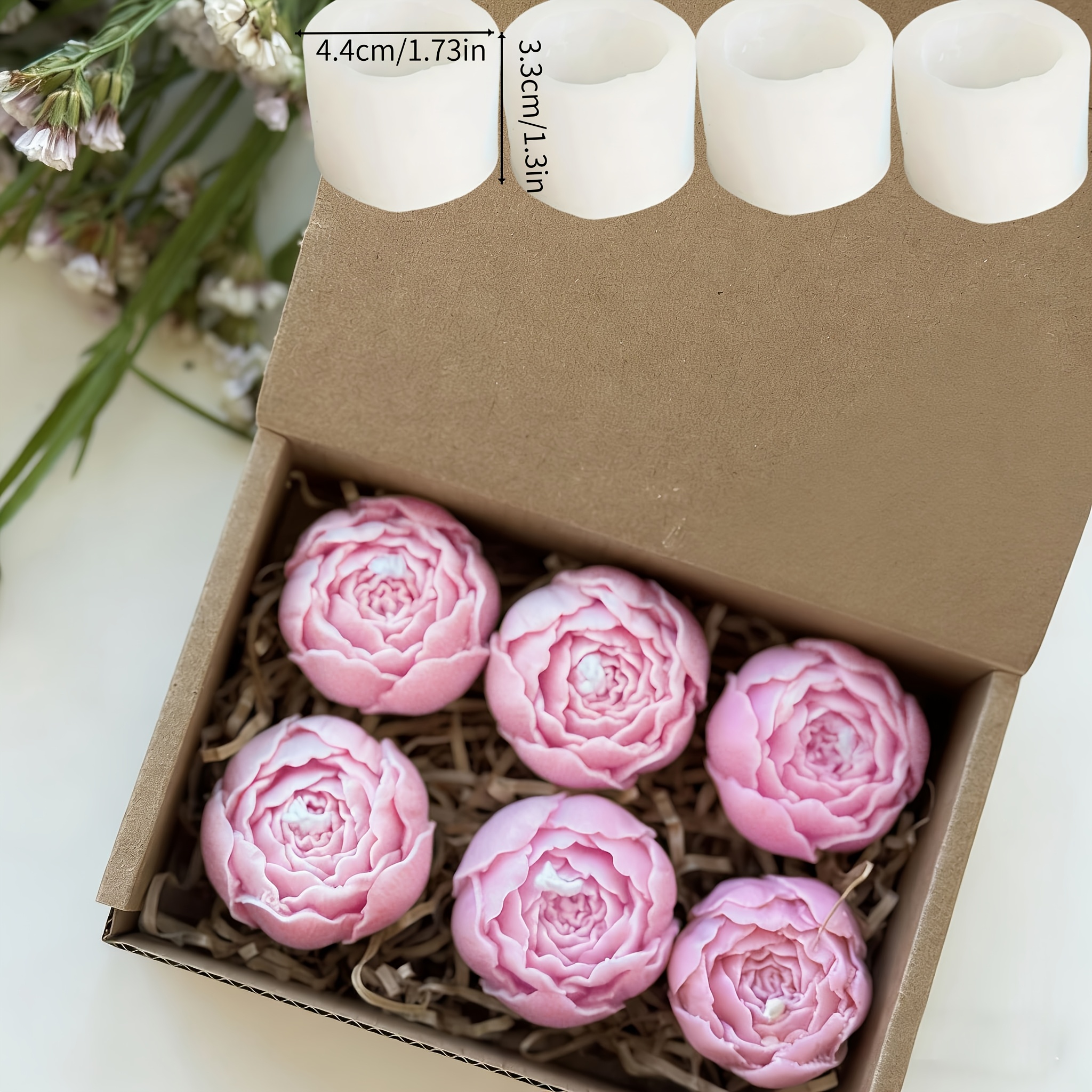 E-shop 4-teiliges Tontopf-Formen-Set, Rosen-duftende Aromatherapie-Kerzen-Silikonform-Geschenkbox-Set, geeignet für DIY-Feiertagsgeschenke,