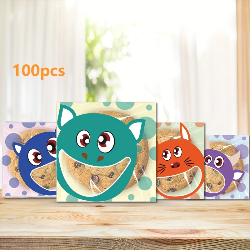 

100-piece Cartoon Monster Self-sealing Bags For Cookies, Snacks & Gifts - Durable Plastic Pieceaging With Fun Designs Cookie Bags For Packaging Snack Bags For