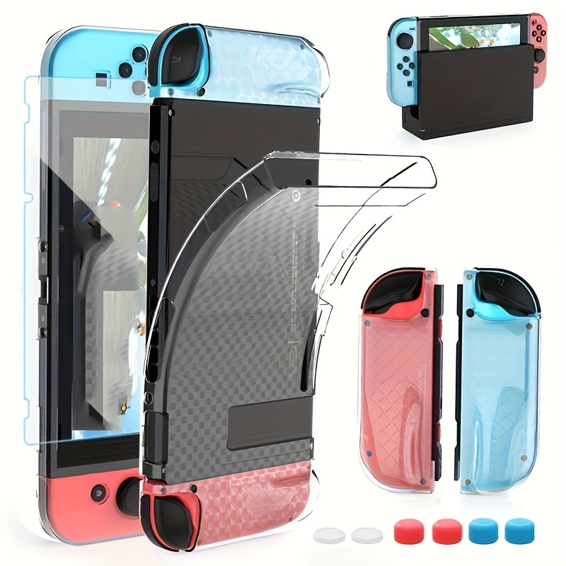 

Switch, Dockable Soft Tpu Protective Case Cover Switch With Switch Tempered Glass Screen Protector And 6 Thumb Grip Caps