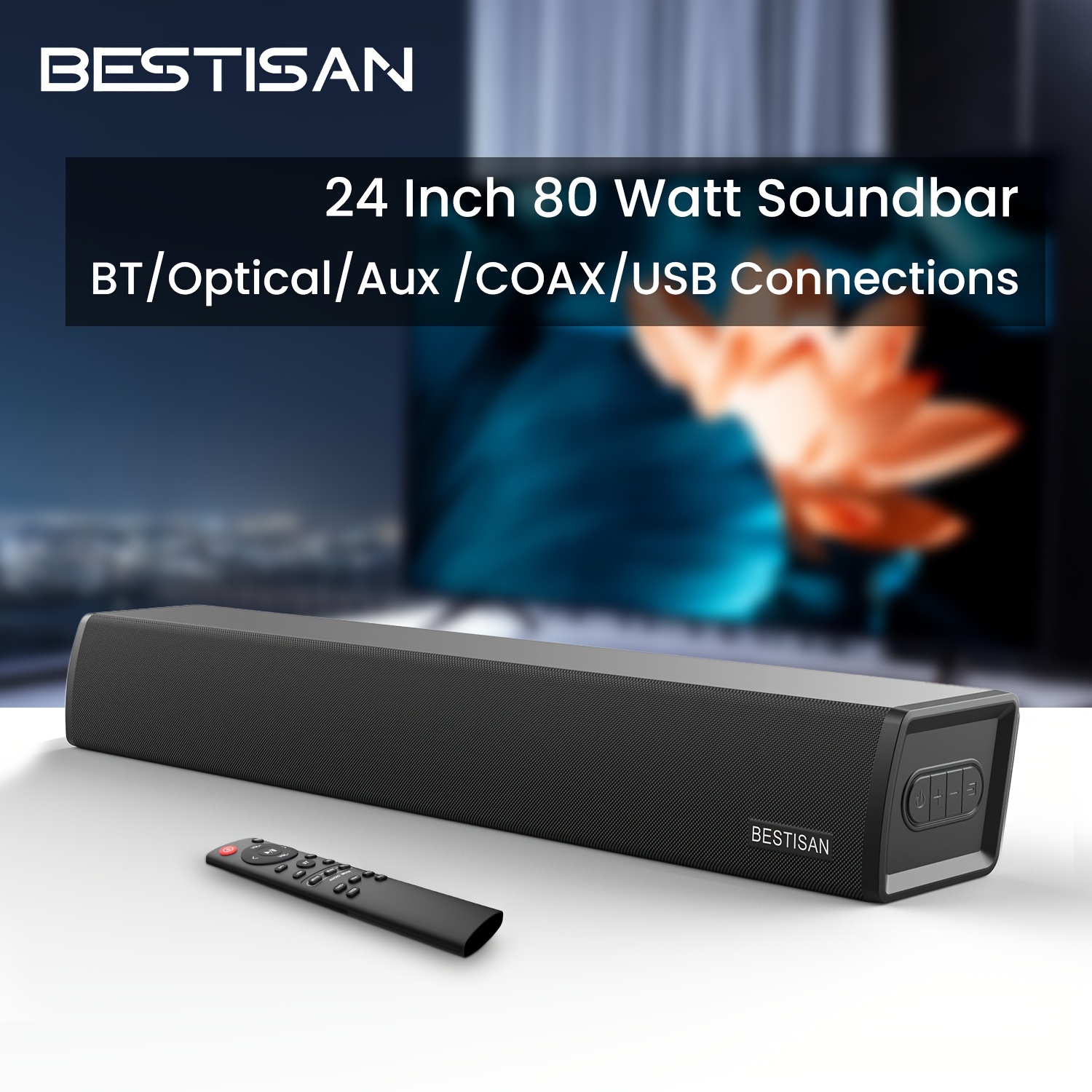 

Sound Bar, Bestisan Tv Soundbar Wired And Wireless Bt 5.0 Speaker, 80w Sound Bar Home Audio System For Tv, 24 Inch, Wall Mounted, Treble/bass Adjustable