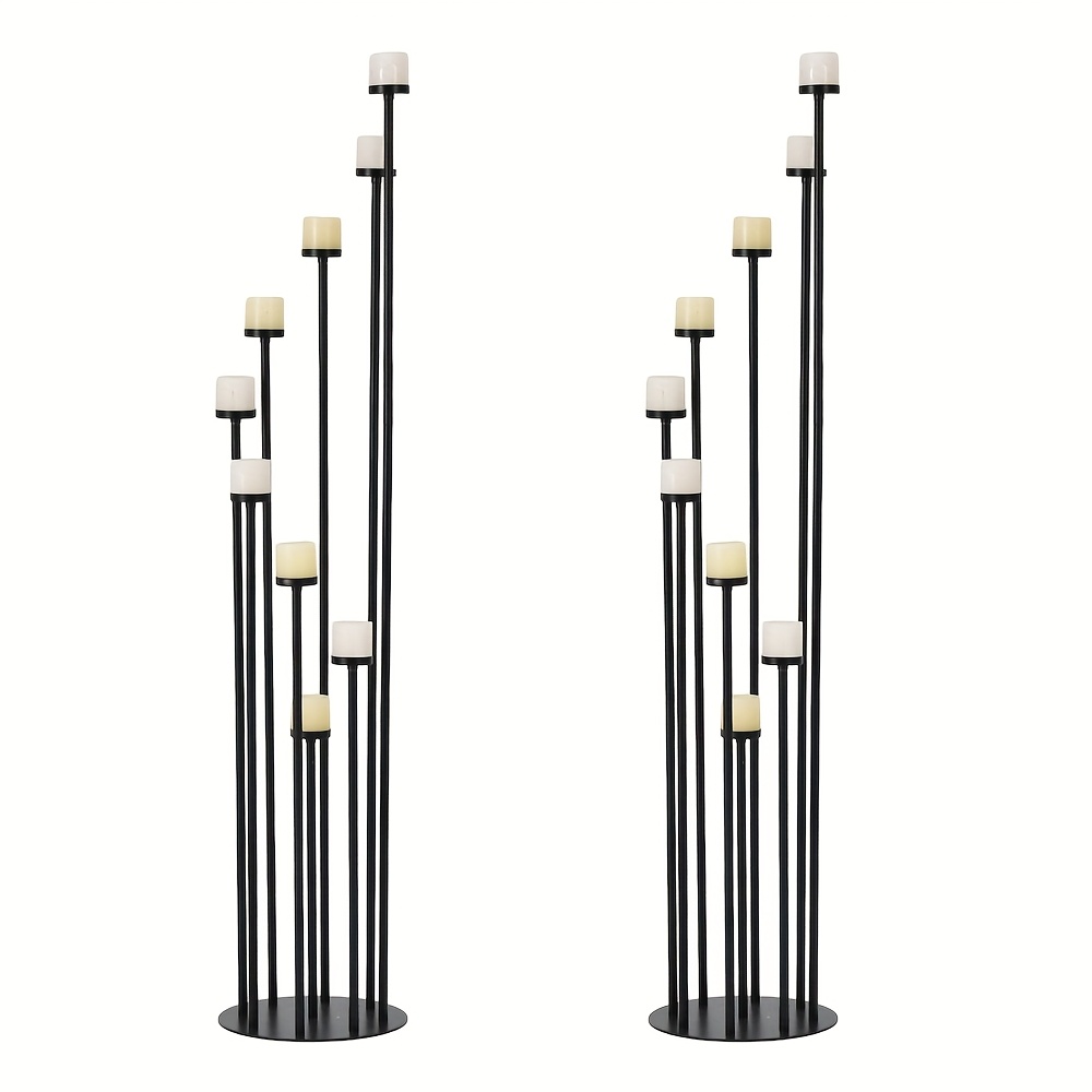 Image of 2pcs Metal Black Candle Holders For Home Decor, 9 Arm Floor Candle Holder Candelabra For Festive Decor, Weddings, Dinner, Christmas, Parties, Halloween Decor, Best For Christmas, Thanksgiving
