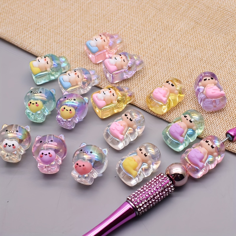 

5pcs/bag Romantic Acrylic Beads, Little Bear Rabbit Mermaid Beads, Ideal Accessories For Necklace Bracelet Keychain Jewelry Making