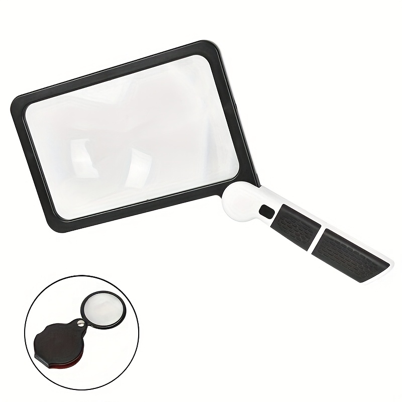 Handheld Magnifier + Mini Folding Magnifier Set (2-pack), 5x Magnifying Glass With Light, Lightweight Full Page Magnifier For Reading, Large Lighted Magnifier With 48 Led Light, For (no Battery)