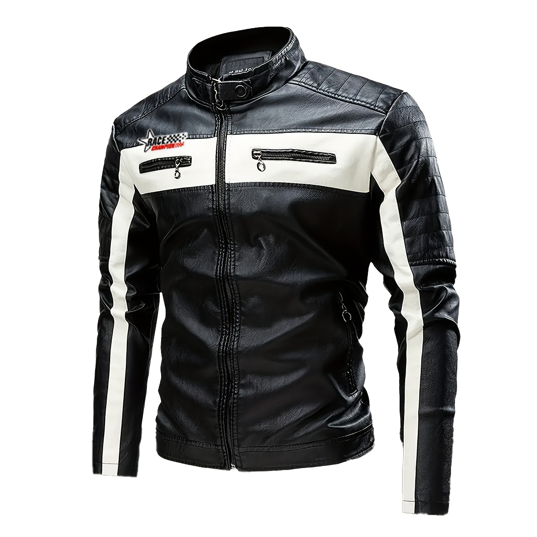 mens pu leather biker jacket wolf wolf emblem black - Temu Georgia