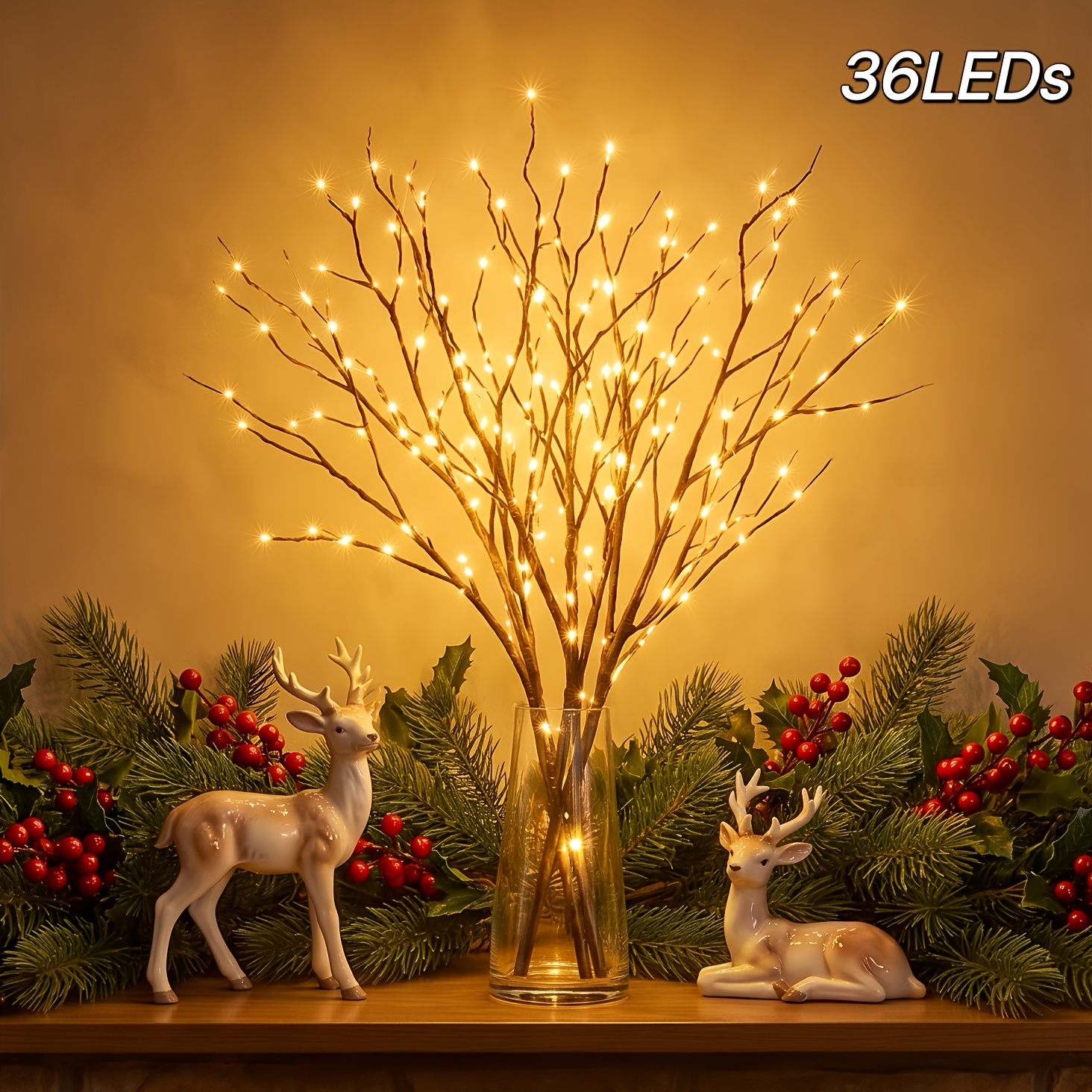 TEMU 2pcs 18 Led Branch Lights Christmas Lights Desktop Decoration Interior Decoration Lighting For Weddings, Birthdays, And Christmas - Tale Lights