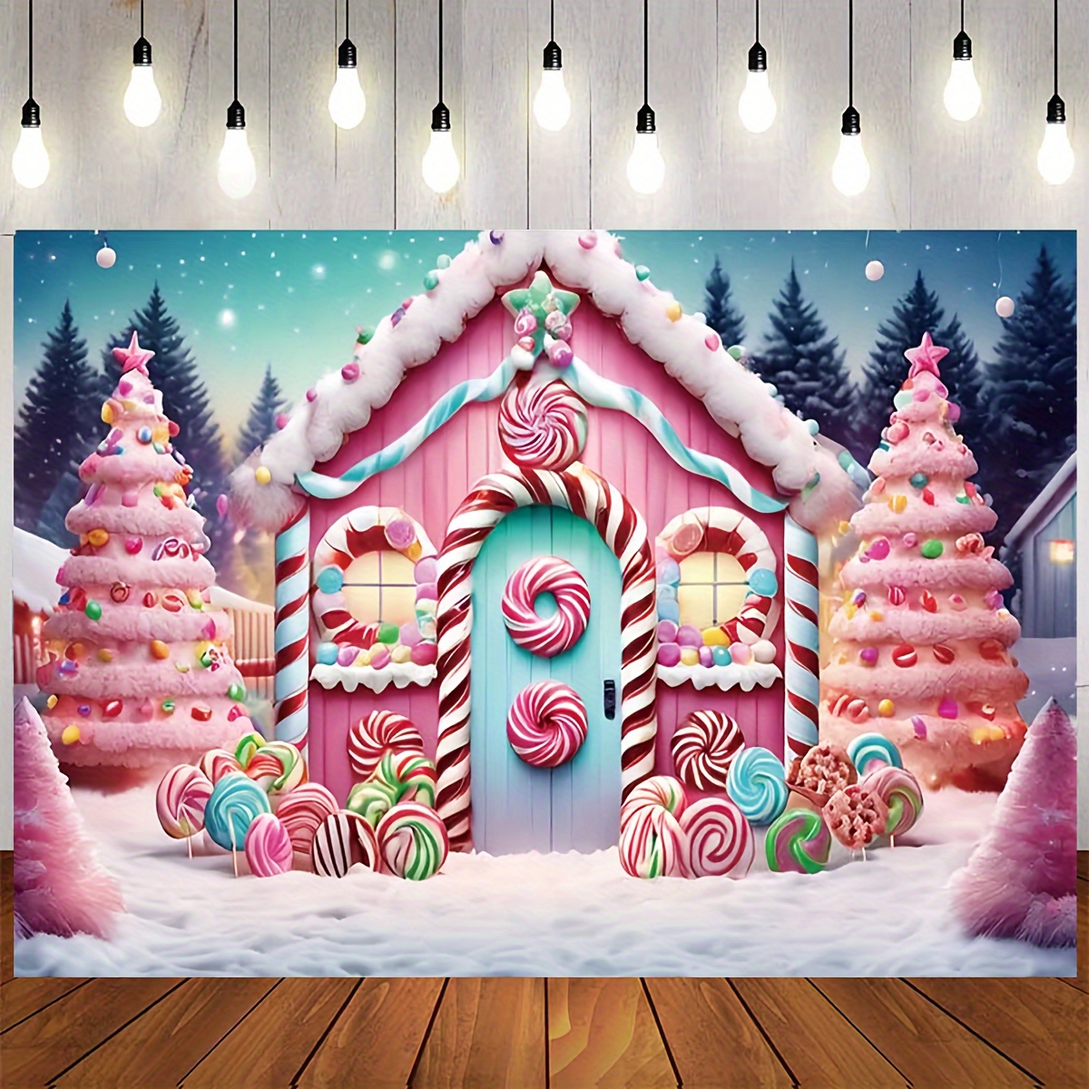 

Merry Christmas & Candy Backdrop - Vinyl Photo Booth Prop With Snowflakes, Red Background For Holiday Parties, Showers & Home Decor