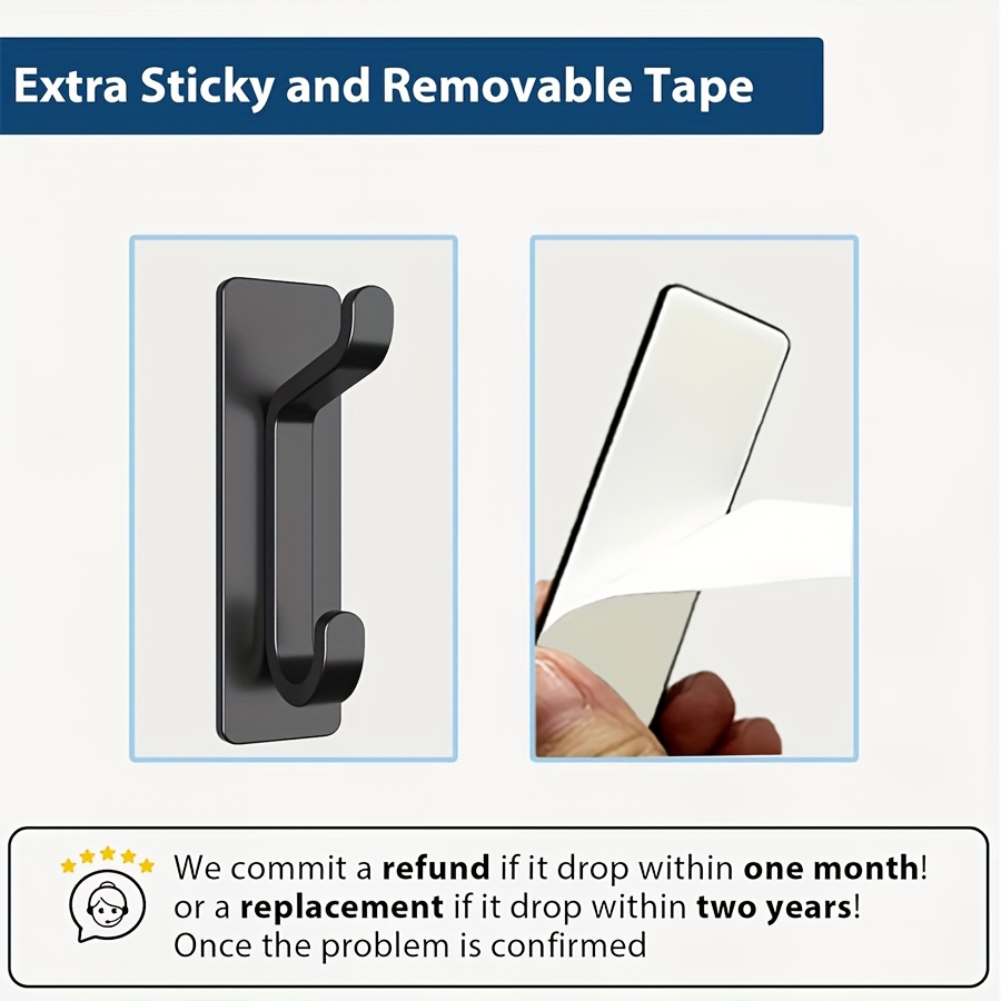 12pcs Self-Adhesive Hooks, Extra Strong Adhesive Hooks Holds Up to 6kg, Heavy-Duty Wall and Door Hooks for Towels, Coats, Hats, and Wallets in Bathroom, Shower, and Kitchen, Black, 12pcs Set