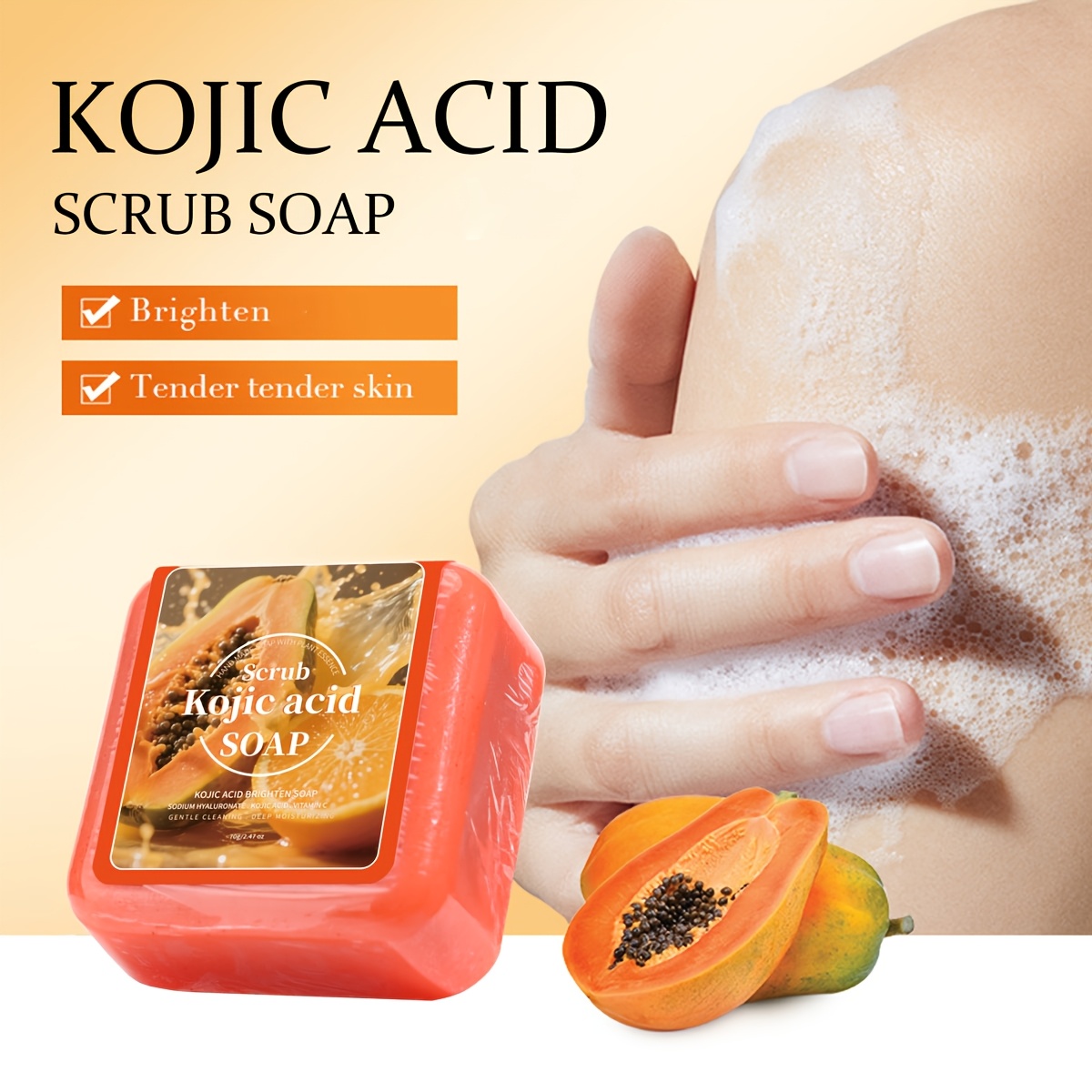 Kojic Acid & Papaya Exfoliating Body Soap - Cleansing with Coconut Oil, Fruit Papaya Scrub Suitable for Skin Types ( Dry, Oily) - &,