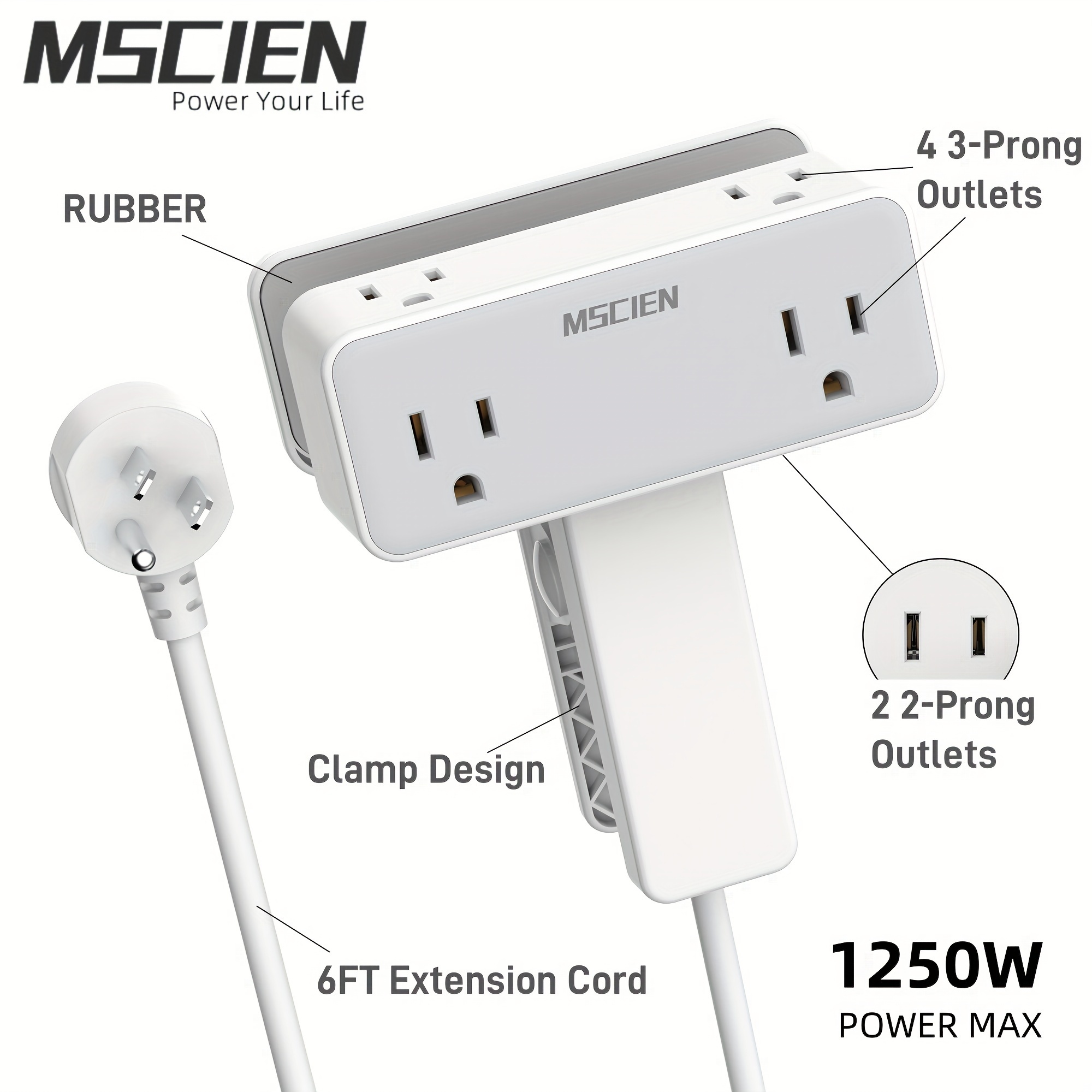 

Mscien American Desk Clamp Power Outlet, 6 Outlet Under Outlet, 6 Foot Extension Cord With Multiple Outlets, For Desktop Mounting Power Outlet In Kitchen Home Office, Suitable For 1.6 "desktop