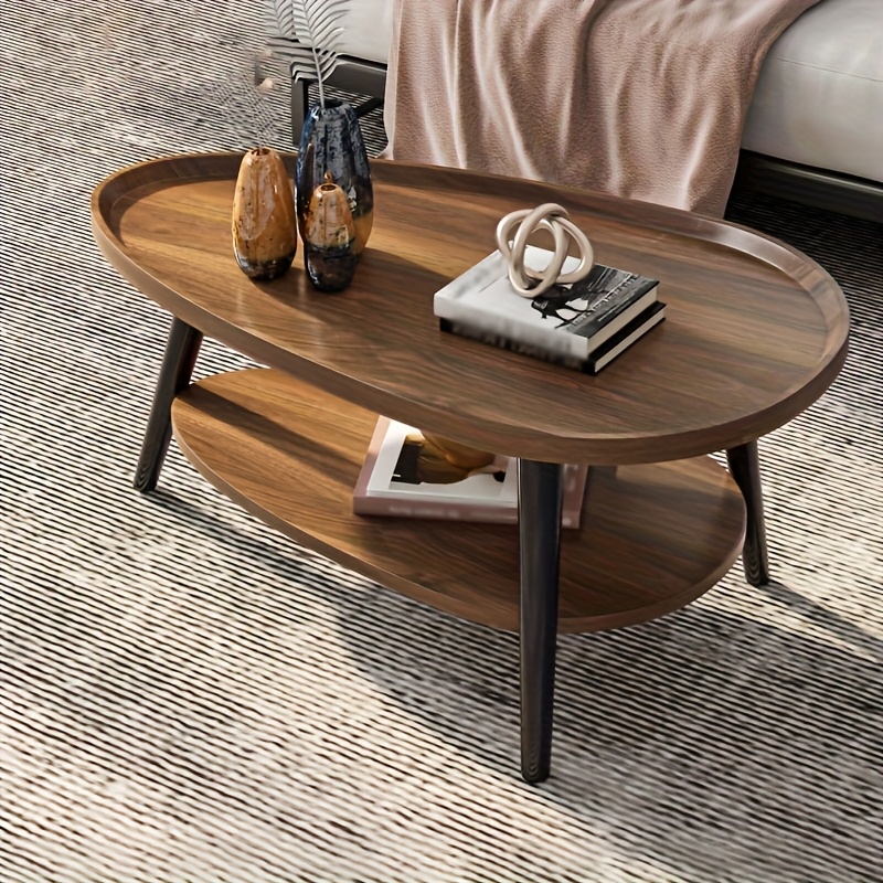 TEMU Round Coffee Table With 2 Levels, Teardrop Side Table, Marble End For Living Room Use, Suitable For Home And Office, Dimensions 100 * 55 * 38 Cm