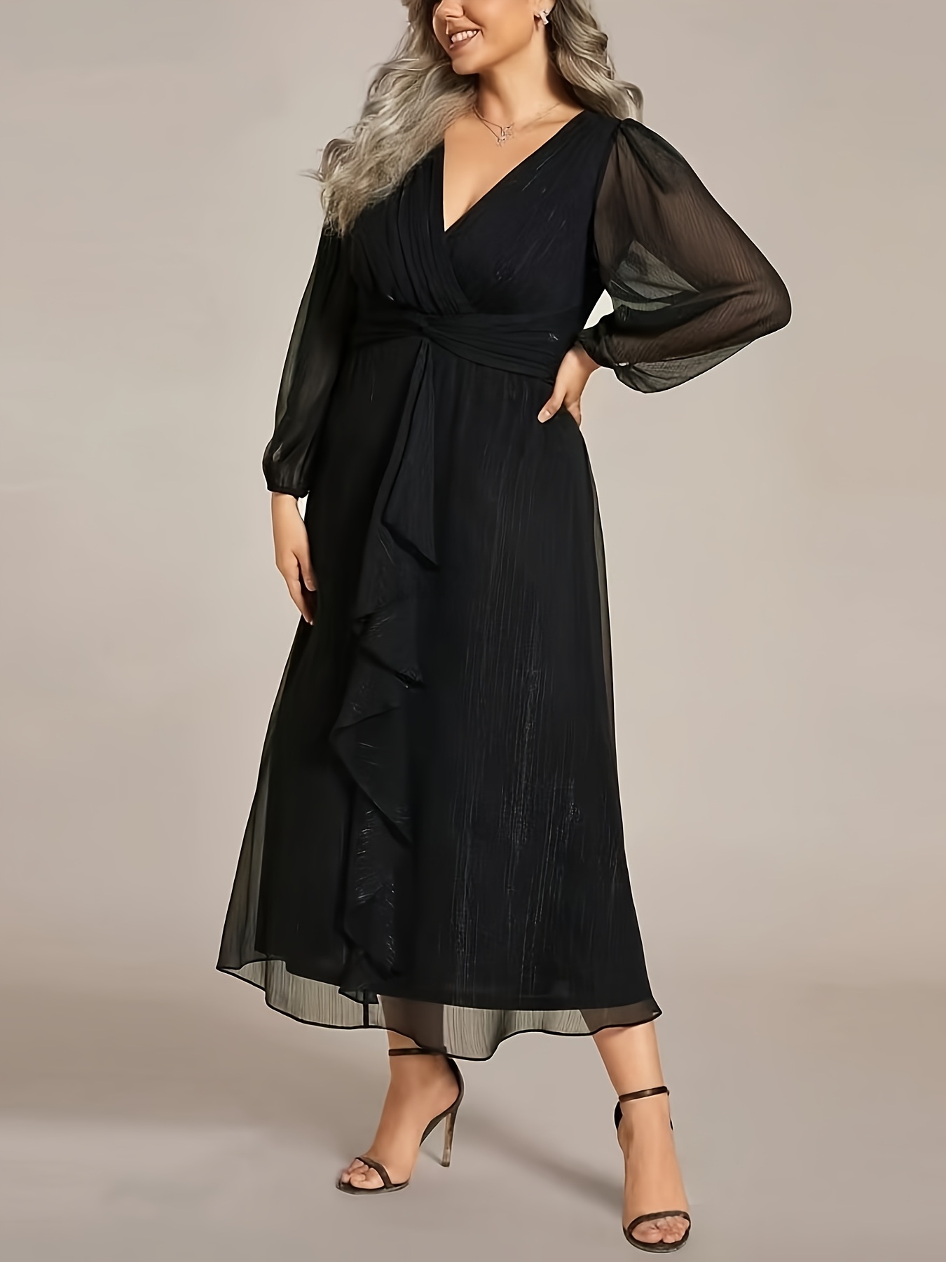 womens elegant deep v neck sleeve a line dress solid   washable middle eastern   for formal casual occasions dress sleeve  ing wear cultural attire no stretch fabric   silhouette
