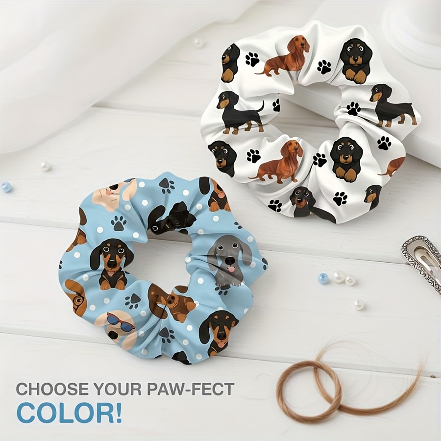 2pcs Cute Dachshund Hair Ties - Elastic Hair Bands With Dachshund Paws & Spots, Soft Hair Accessories For , Valentine's Day Gift