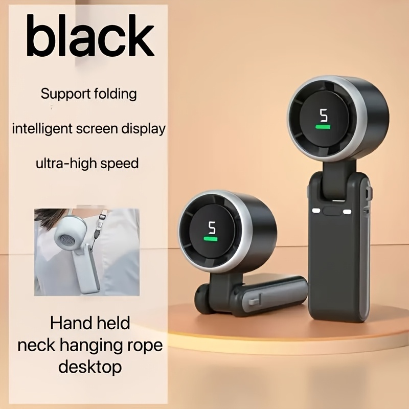 TEMU [turbo Mini Fan] Portable Handheld Fan, 5-speed Adjustable, With Screen Display Mini Fan Usb Charging, Suitable For Outdoor, Office, Home, Travel, Summer Gift For Men And Women