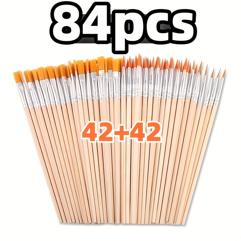 TEMU Set da 84 pennelli a per , pennelli in nylon a testa piatta e a punta adatti per , , pittura acrilica, belle arti, pittura adatti per uso