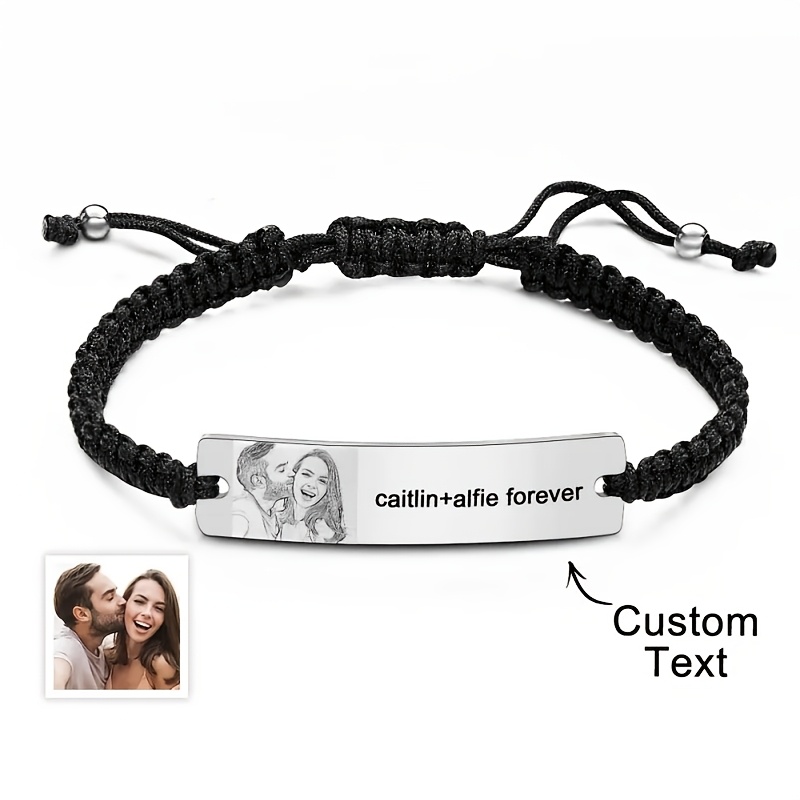 E-shop Personalisiertes Paar-/Ehemann-und-Ehefrau-Foto-Mode-Paararmband, individuell gestalteter Text Familien-/Haustierfoto geflochtenes Seilarmband,
