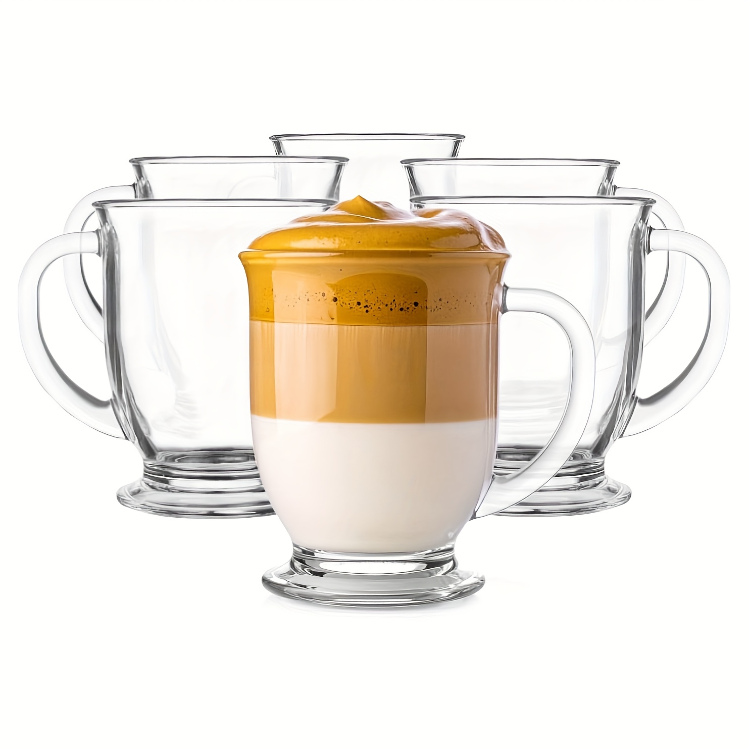 Image of 6pcs Glass Coffee Cups, Large Cups 15oz/440ml With Handle For Hot Drinks, Transparent Mugs Suitable For Tea, Cappuccino, Latte, Espresso, Juice, Local Warehouse