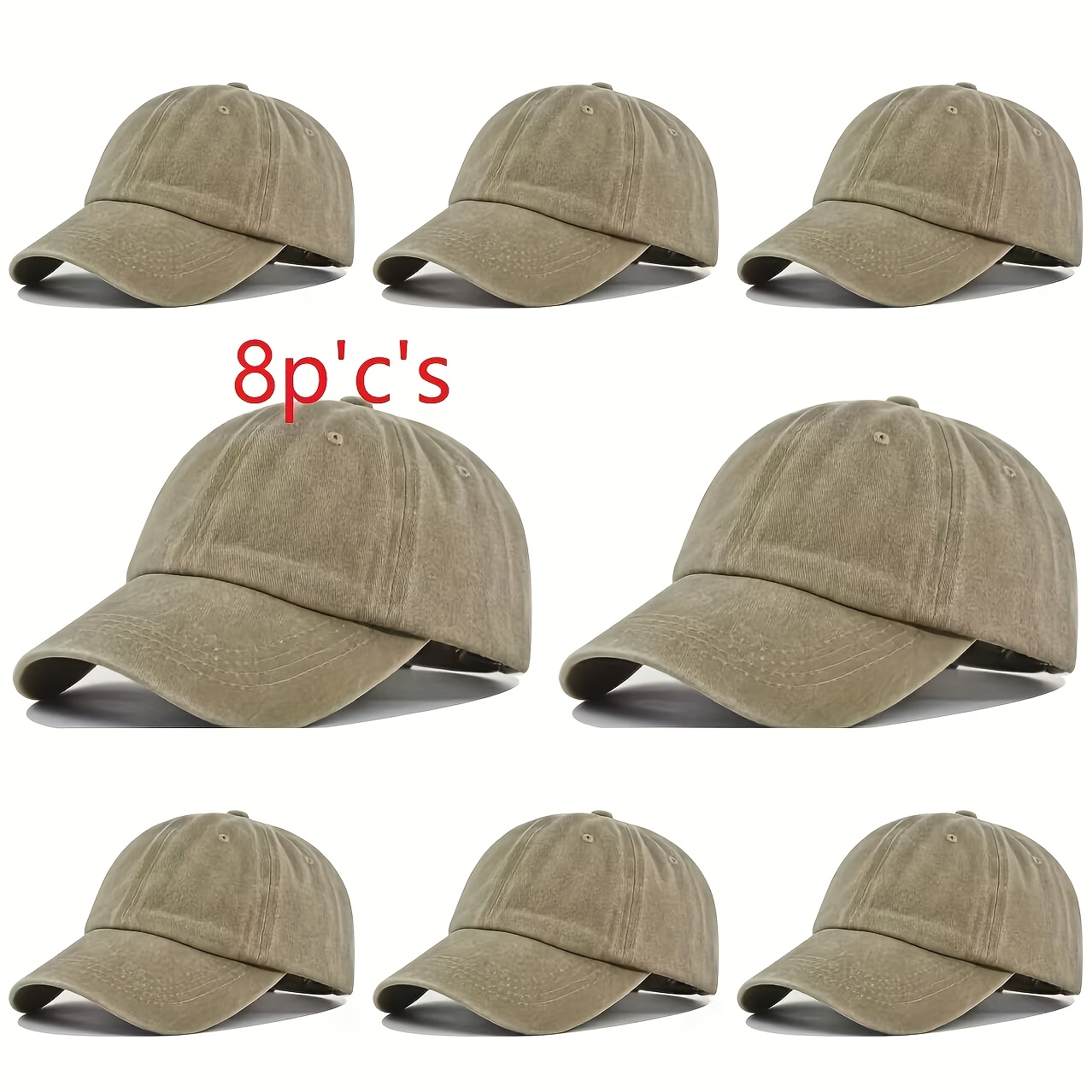 8pcs Retro Washed Baseball Cap Set, Adjustable Sun Hats