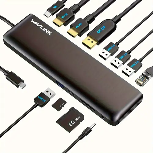 12 in 1 usb c triple display docking station supports 85w charging for pc up to 4k with displayport hd pd usb 2 0 3 0 gigabit ethernet sd tf slot audio jack for windows