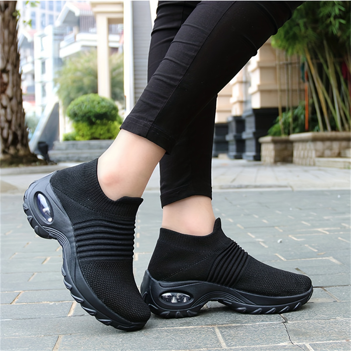 

Trendy Air Cushion Mesh Breathable Outdoor Sneakers, Wear Resistance Non Slip Flying Woven Shoes, Casual Versatile Lightweight Sports Running Shoes