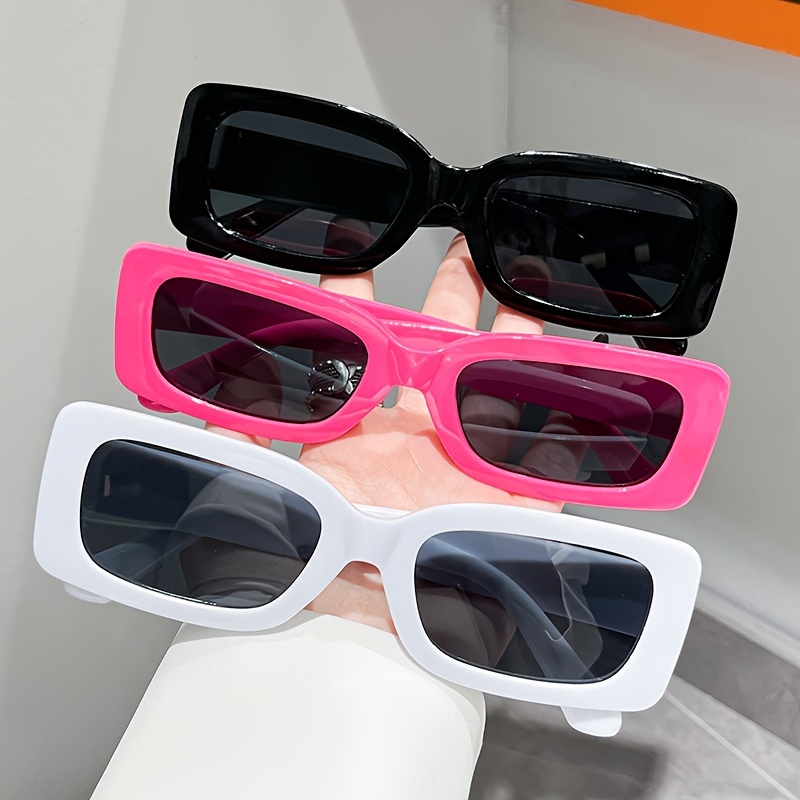 

3pcs Unisex Square Sunglasses Black Pink Frame Beach Sun Shading Fashionable Glasses Suitable For Classic Decoration