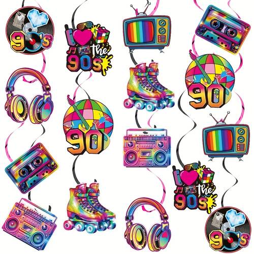 90s retro disco spiral ceiling pendants 90th birthday party decorations 90s themed hanging ornaments for home bar dance party decor nostalgic 90s dance party supplies for year round celebrations