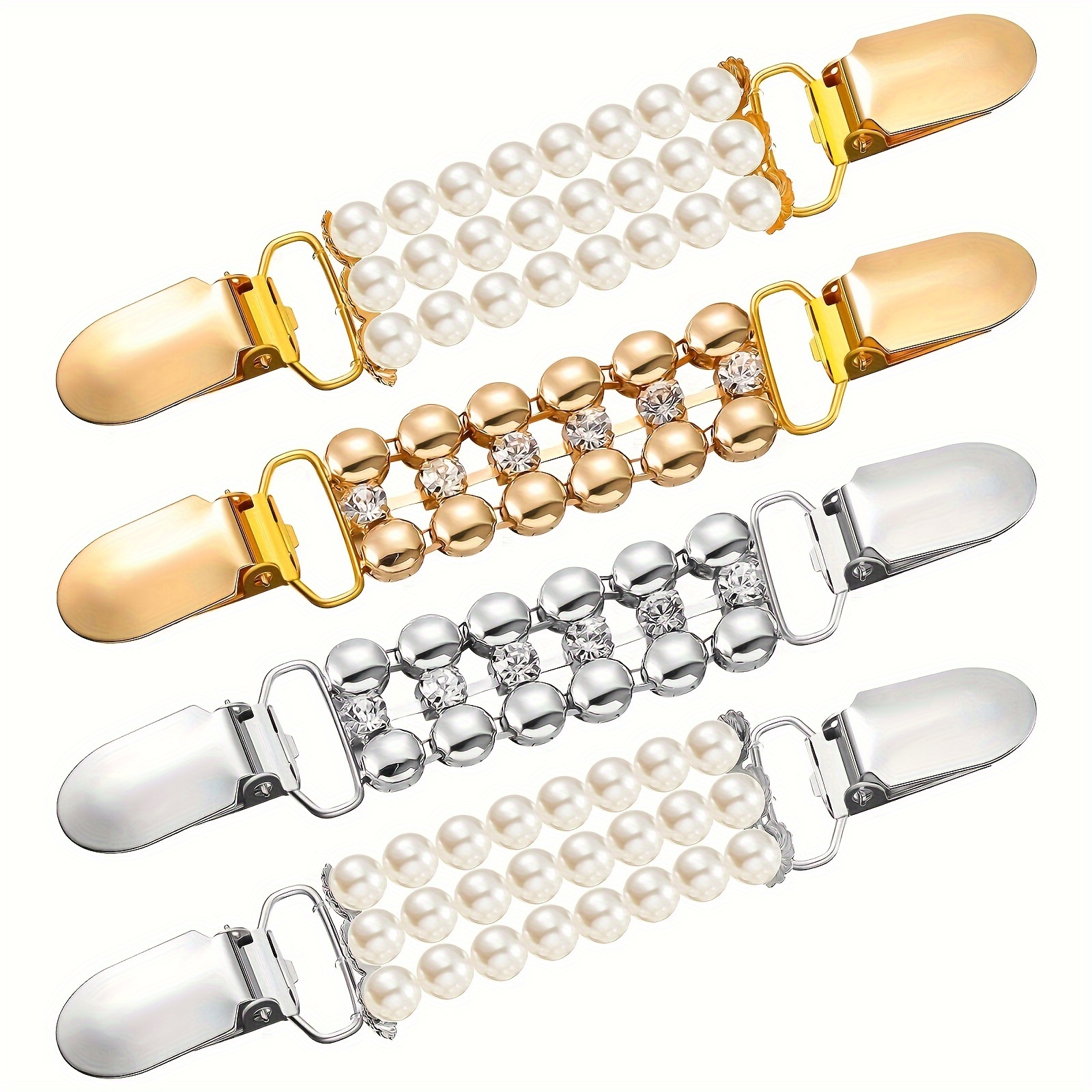 4pcs Sweater Shawl Clips, Vintage Cardigan Collar Clips, Dress Shirt Brooch Clips, Waist Back Clips, Rhinestone Clips For Women And Girls