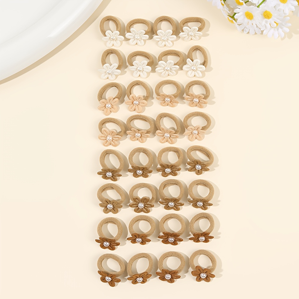 32pcs Set Of Mini Floral Hair Ties For - Earth- Floral Hair Additions For Fashion Styling