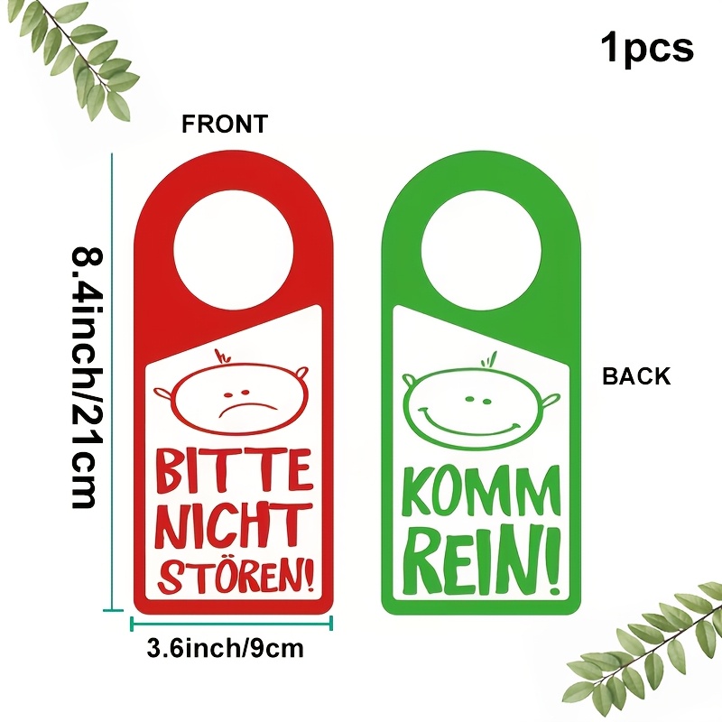 Image of 1pc Double-sided Door Hanging Sign | "!" And "komm Rein!" With Cartoon , Pvc Material, 8.4x3.6 Inches, Suitable For Bedroom, Office, B&b, Hotel
