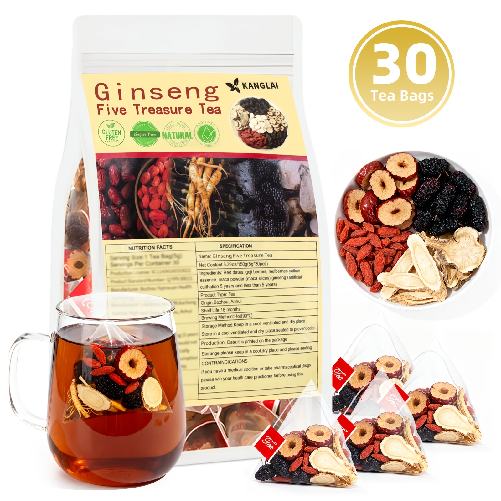 ginseng   tea   30 individually tea bags traditional chinese herbal tea for women men   free   with     mulberries  