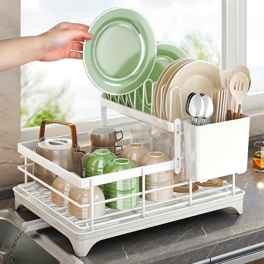 TEMU Large Capacity, Two-layer Drip Rack With Drip Board, Double-layer Bowl Rack, Detachable Sink Organizer Above Kitchen Counter, Black And White -