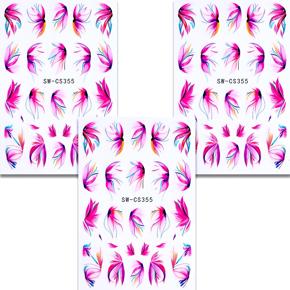 Image of 3 Sheets Of Petal Nail Stickers - Pink Goldfish Tail Petal Iridescent Flower Nail Decals, Summer Nail Art Supplies - Easy To Apply - Suitable For Nail Design - Sw-cs355