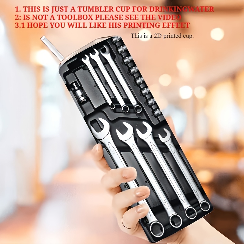 1pc 2D Flat Printing 20 Oz Stainless Steel Car Mug, Toolbox Hardware Printing Design, Double-Layer Vacuum Travel Coffee Cup with Lid, Gift for Parents And Friends, Perfect for Camping, Hiking, Driving And Traveling
