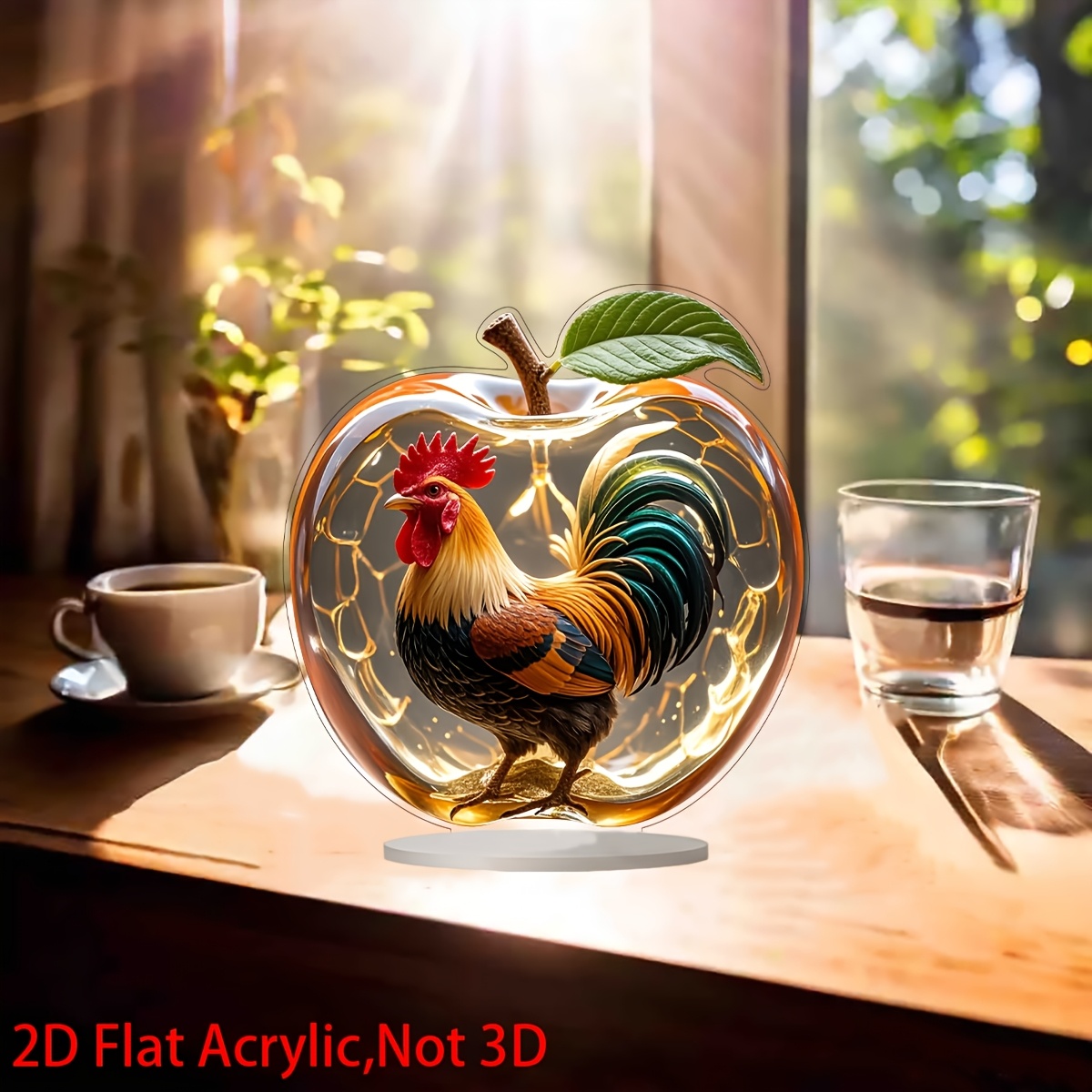 

2d Flat, Acrylic Rooster Figurine With Design - Decor, Ideal Christmas Gift