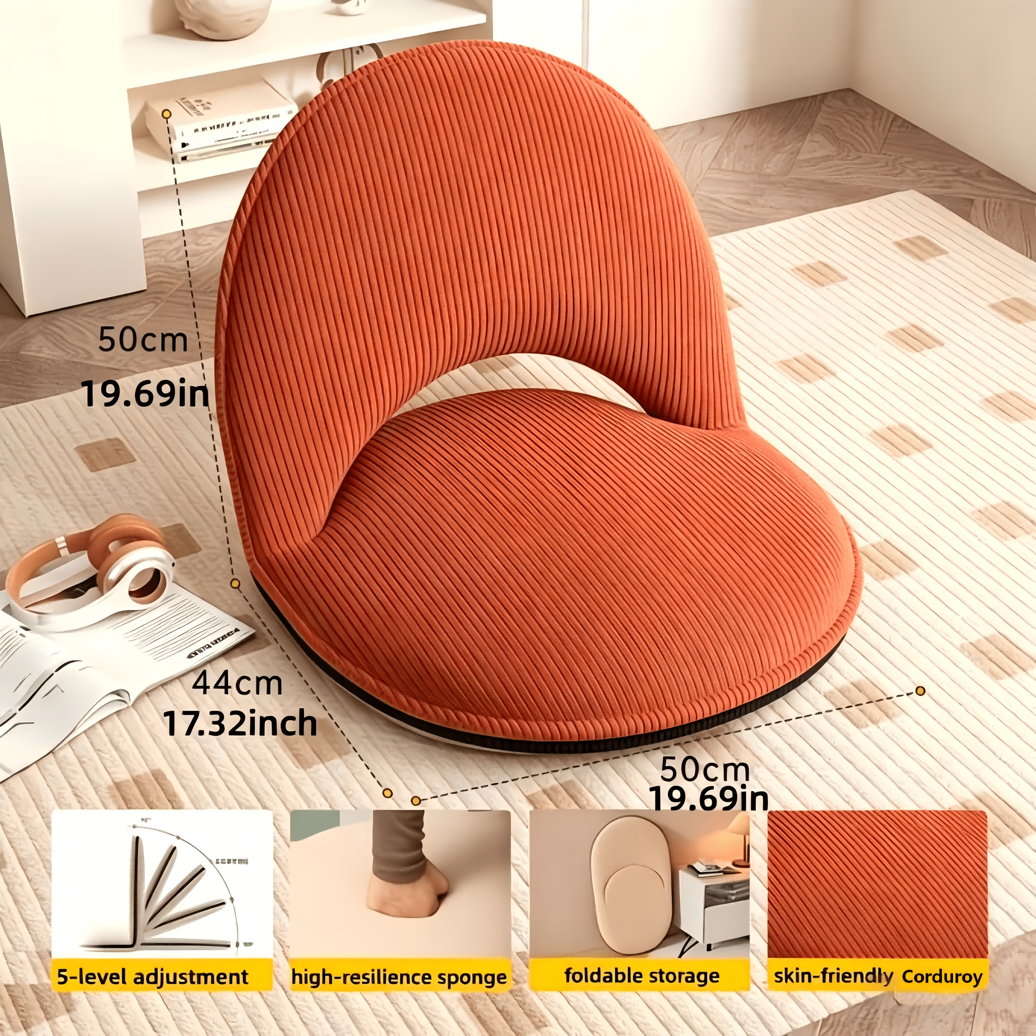 Outdoor Practical Tatami Chair With Adjustment, Sponge-filled Floor Seat For The Living Room, Folding Party Floor Chair, With Zip