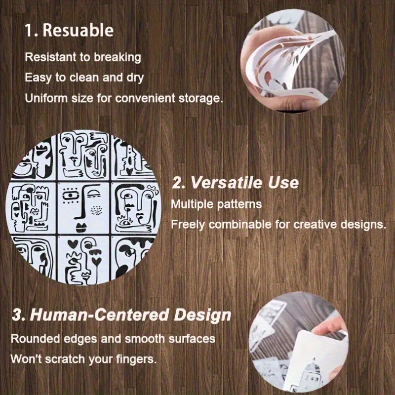 9pcs Picasso-Inspired Abstract Face Stencil Set, Reusable Art Templates