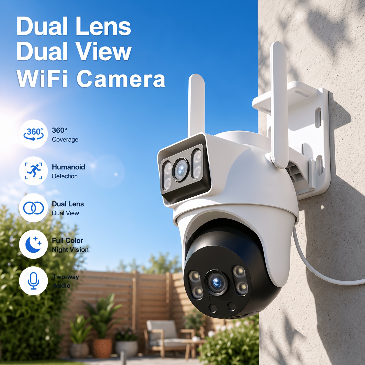 5mp Outdoor Wifi Camera With , Suitable For /business, Audio, Night Vision, Motion Detection & Tracking, Mobile Alerts, Cloud Storage & Sd Card Slot, App-controlled Security System