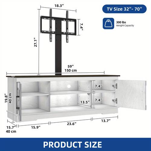 phabules 59inch farmhouse tv stand with mount and storage space for 70 inch tvs media console with adjustable shelves for living room white