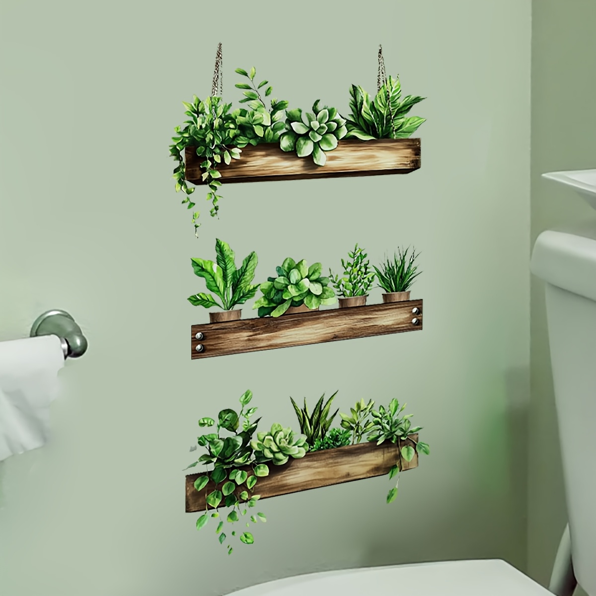 Creative Plant Realistic Potted Plant Shelves, Wall Stickers For Bedroom, Bathroom, Living Room And Home Background Wall Decoration And , Self-adhesive Paper