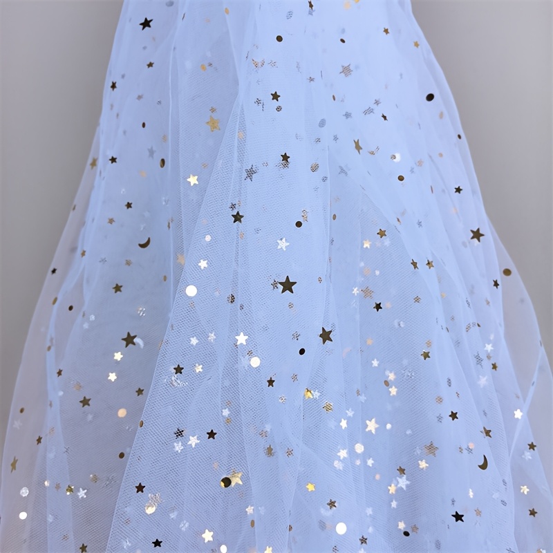 1pc 59x35.83inch Sequin Star Moon Sparkly Sheer Dot Mesh Fabric - Tulle Fabric For Diy Crafts, Hand Wash Only, Sequin Detailing, Polyester Fabric, Dimensional Crafting Material, Sequins For Crafts