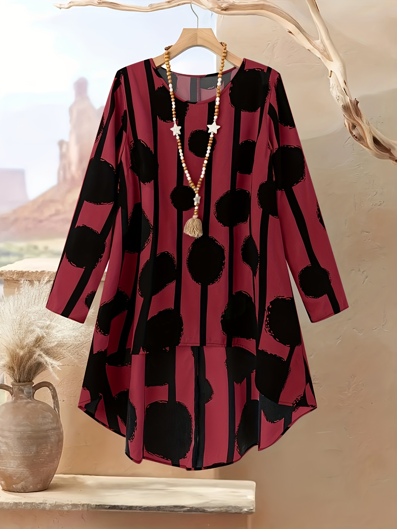 arab loose dress Arabic Loose U-neck Back Tie Long Sleeve Dress – DressNu