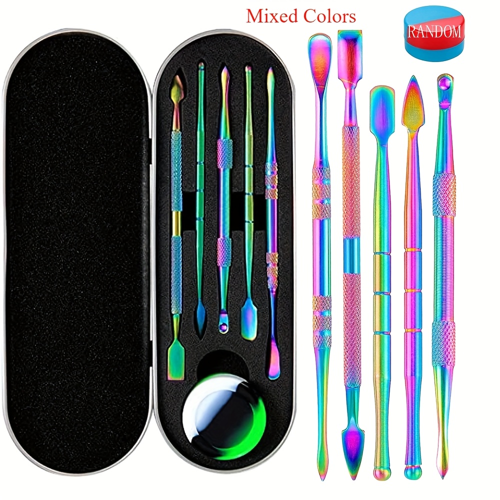 Image of 6pcs Stainless Steel Wax & Clay Carving Tool Set With Dual Tips - Non-slip Grip, Random Color Round Palette, Portable Case Included For Purposes, For Sculpting, Detailing, Pottery Crafts