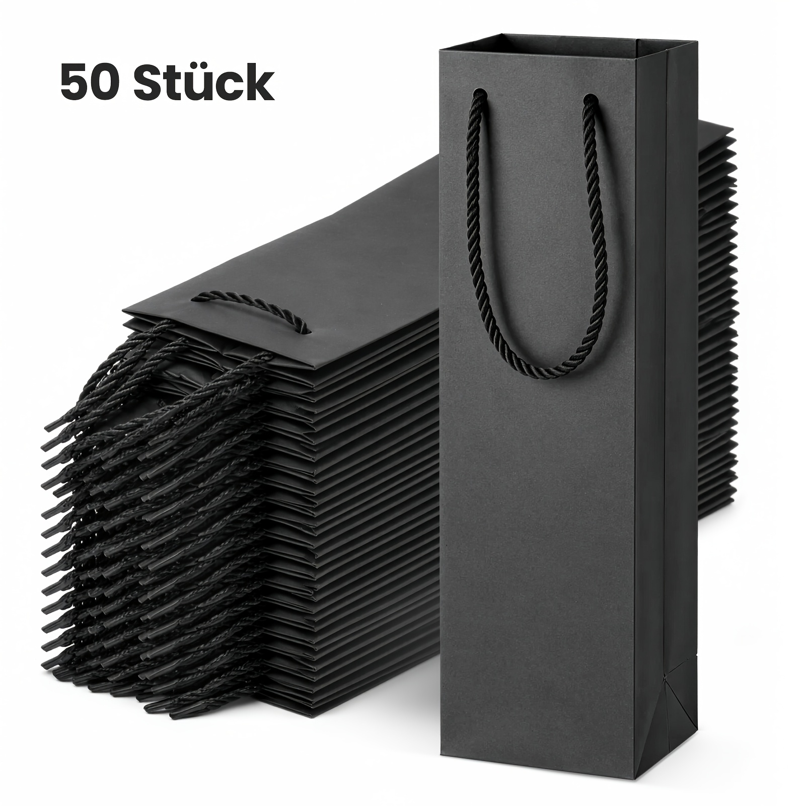 Gift For Her/him 50 Pack Black Wine Gift Bag, Wine Tote Bags Bulk Paper Bag With Handles For Party, Shopping, Retail Merchandise