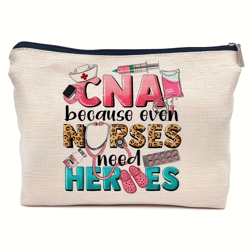 

Cna Cosmetic Bag - Fabric Makeup Pouch With Zipper, Hand Washable, Foldable & Lightweight Travel Toiletry Bag For Nurses